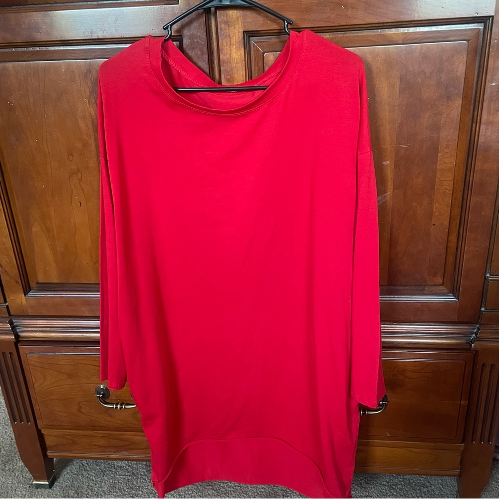 Red long sleeve xtra long shirt Size XL